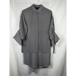 Trouve Shirt Dress Womens XS Black White Striped Oversized Tie Sleeve Paris